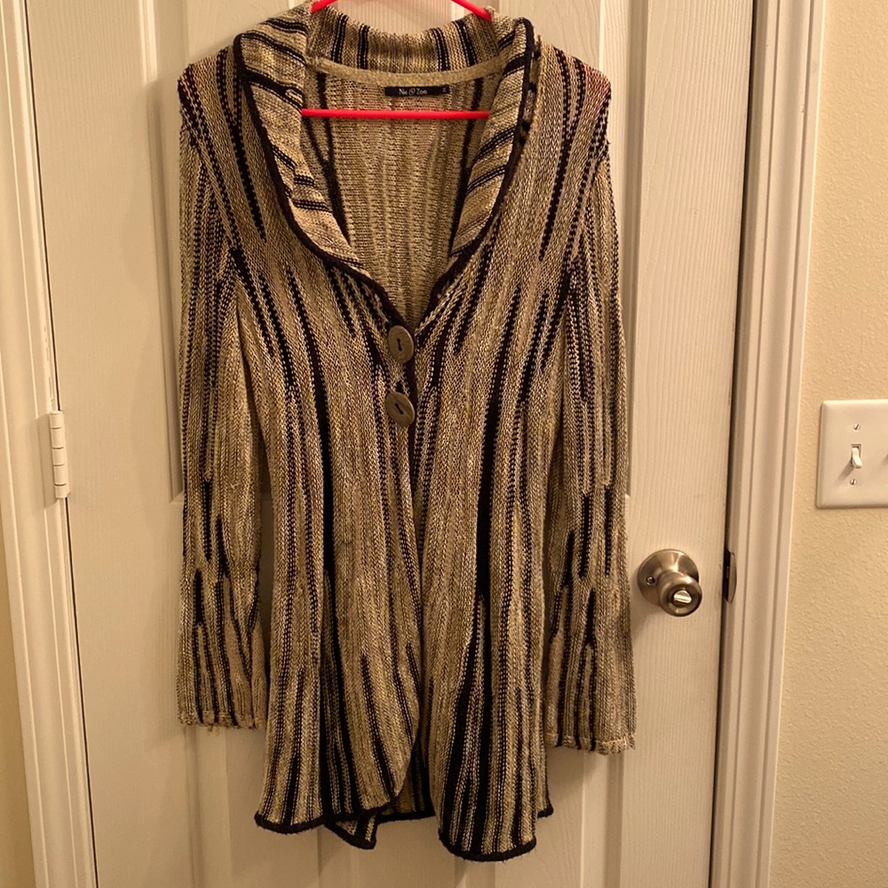 Nie & Zoe Medium Black, Tan, and White Cardigan